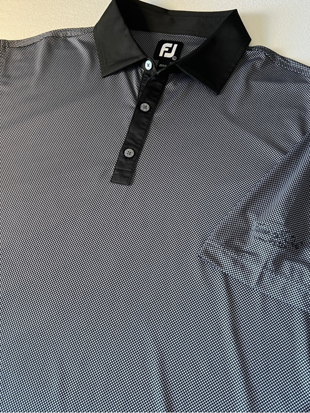 FootJoy Polo Shirt Men Sz L Gray Black Checkered Fallen Oak Logo on Sleeve NWOT